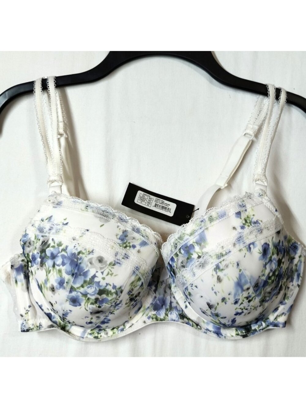 Mariemelli Bra Underwire T-Shirt Bra Molded Cups Blue Floral Lace Size  38C
